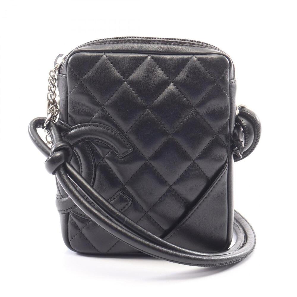 Chanel Cambon Line Small Shoulder Bag Handbag Leather Women's Black A25177